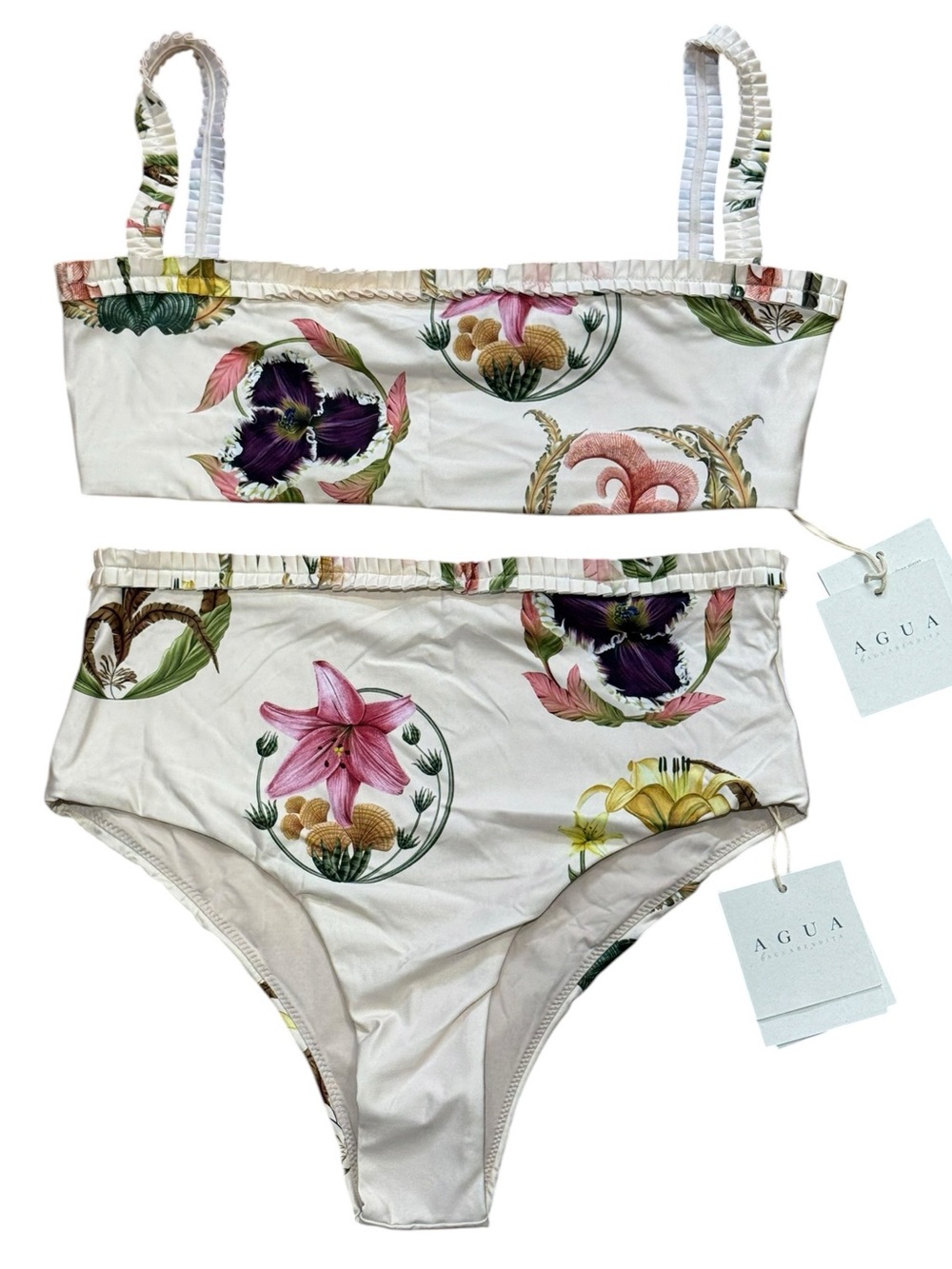 Agua By Agua Bendita Sz L Bikini Two-Piece Nopal Marina Floral Designer Luxury
